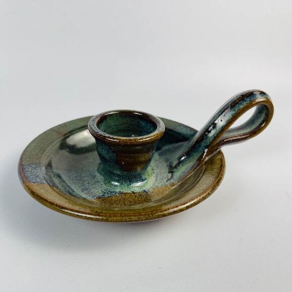 Handcrafted Art Pottery Candelabra Candle Holder Browns Greens - Picture 6 of 6